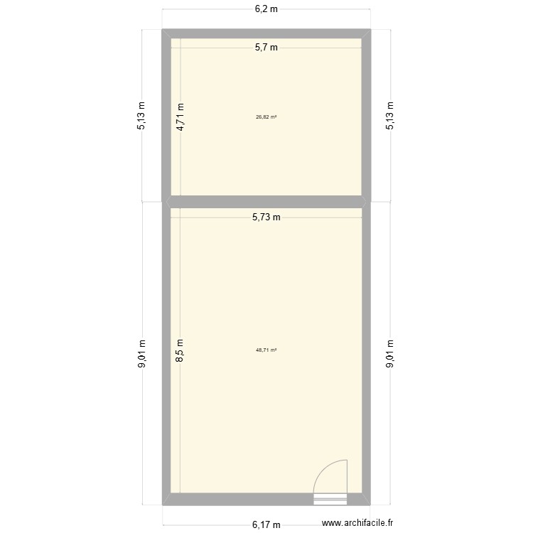 Arago. Plan de 2 pièces et 76 m2