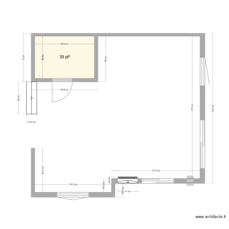 maison vide mur abatu. Plan de 1 pièce et 4 m2