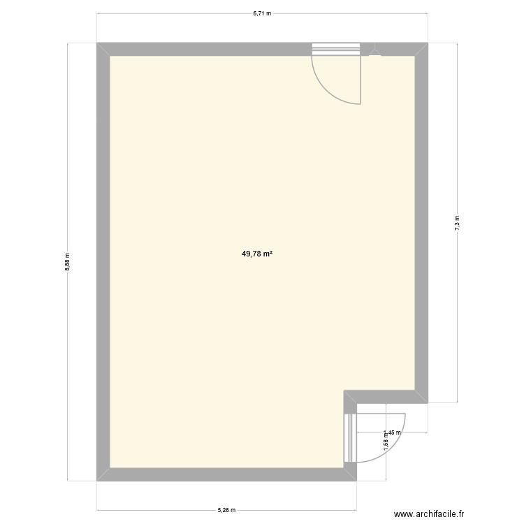 devoire. Plan de 1 pièce et 50 m2