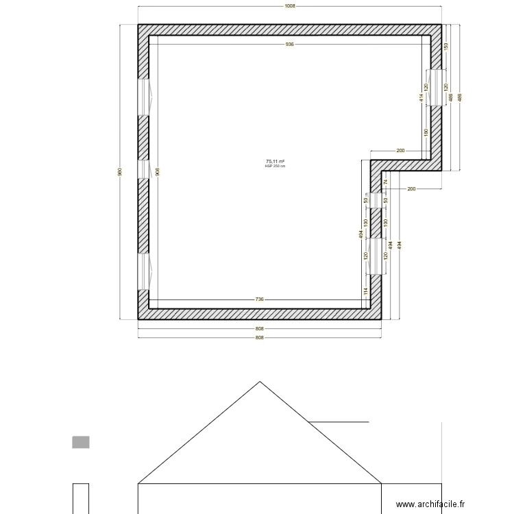 plan facade 2. Plan de 2 pièces et 150 m2
