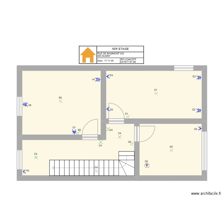 SUGNY 1ER. Plan de 4 pièces et 46 m2