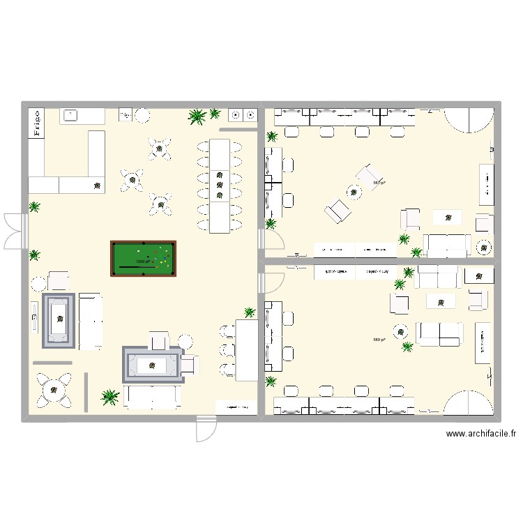 Loges 40x60 - 2 loges. Plan de 3 pièces et 221 m2