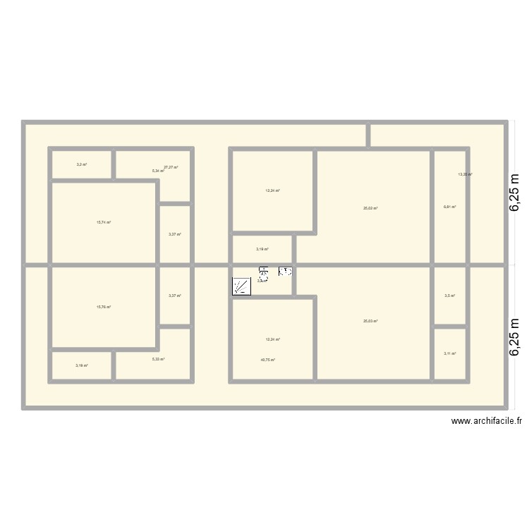 chantier II. Plan de 20 pièces et 231 m2