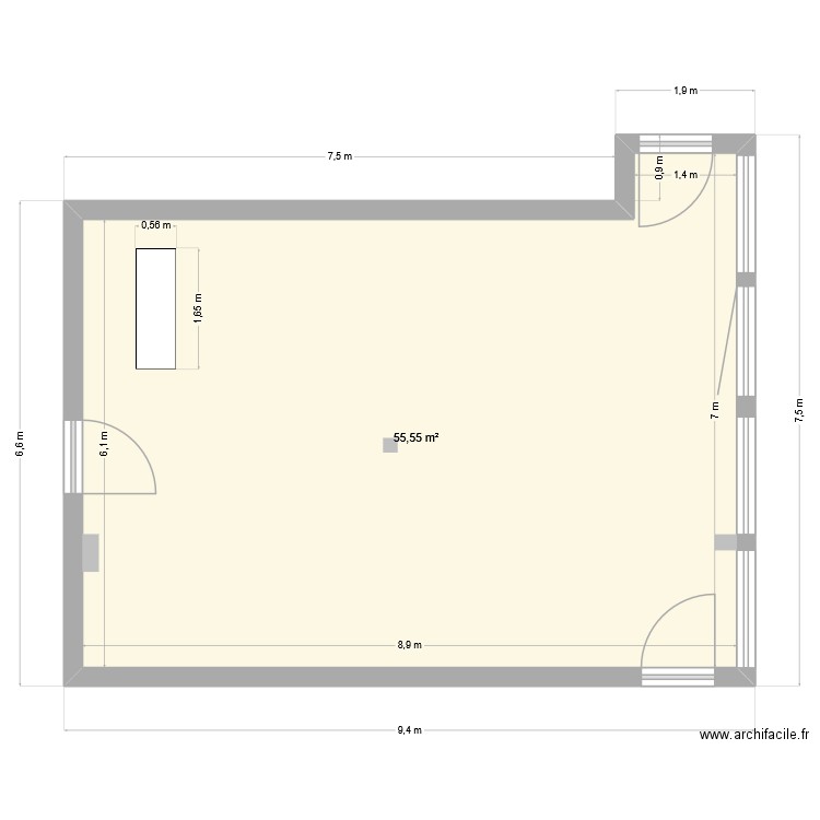 sae 1.3. Plan de 1 pièce et 56 m2