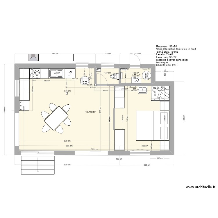 Plan les Vignes 02. Plan de 2 pièces et 43 m2