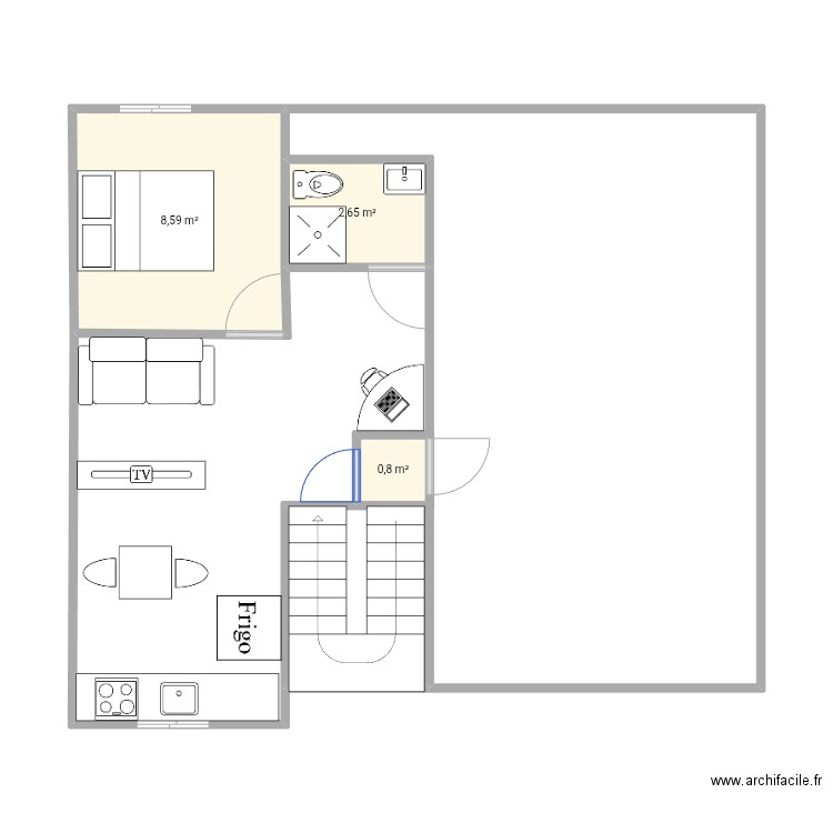 52A Bayeux. Plan de 3 pièces et 12 m2