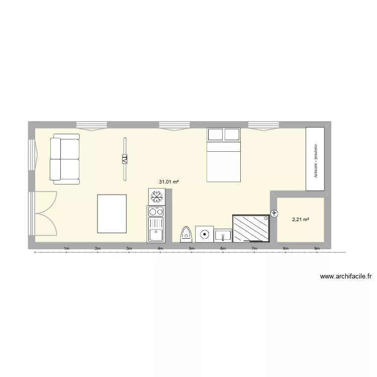 heus1. Plan de 2  et 33 m²