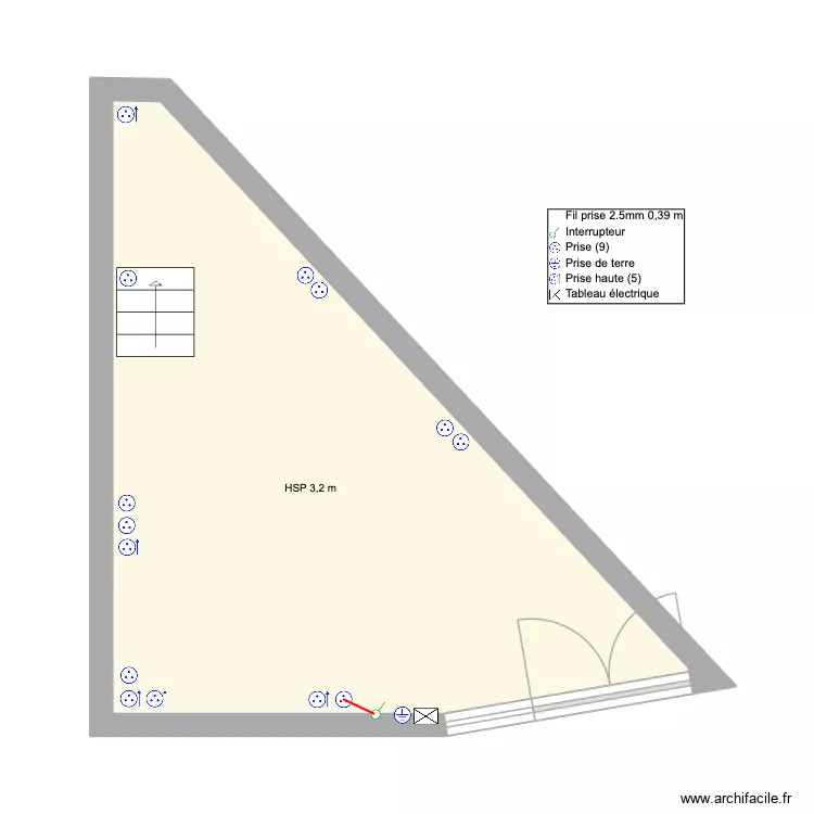 Rez-de-chauss&eacute;e PRISE. Plan de 1  et 25 m²