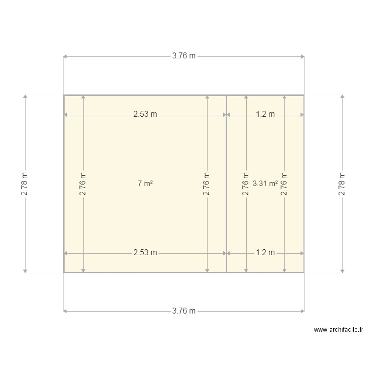 Chambre Fabien. Plan de 2 pièces et 10 m2