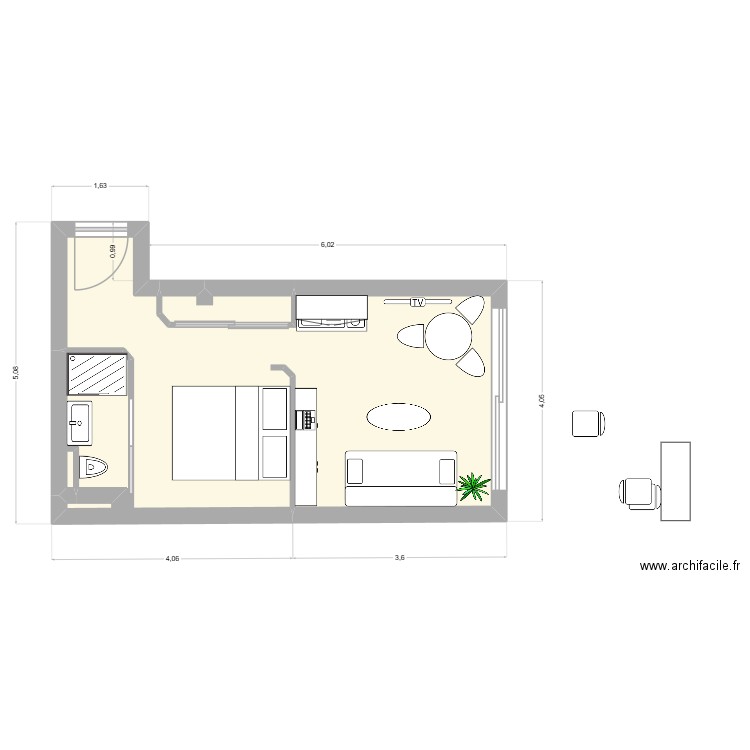 plan tommy. Plan de 2 pièces et 26 m2