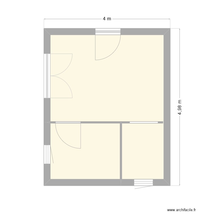 implantation extension. Plan de 2 pièces et 16 m2