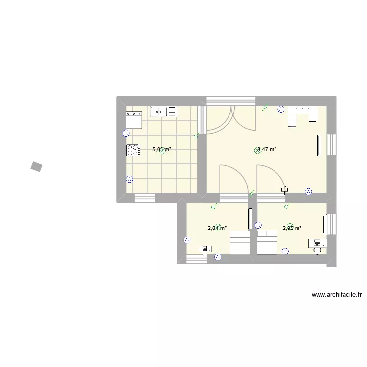 plan de la maison. Plan de 4 pièces et 19 m²