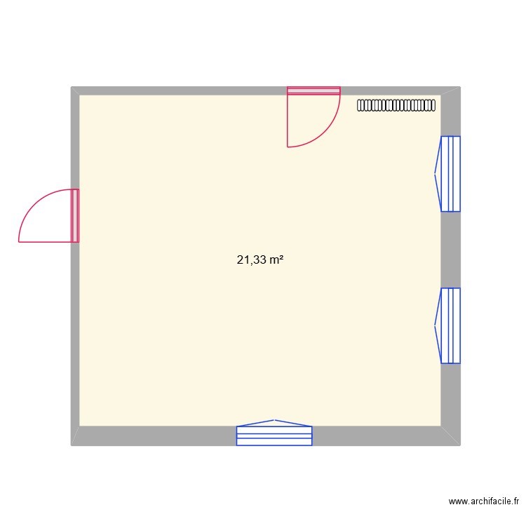 chambre tout droit apres billard. Plan de 1 pièce et 21 m2