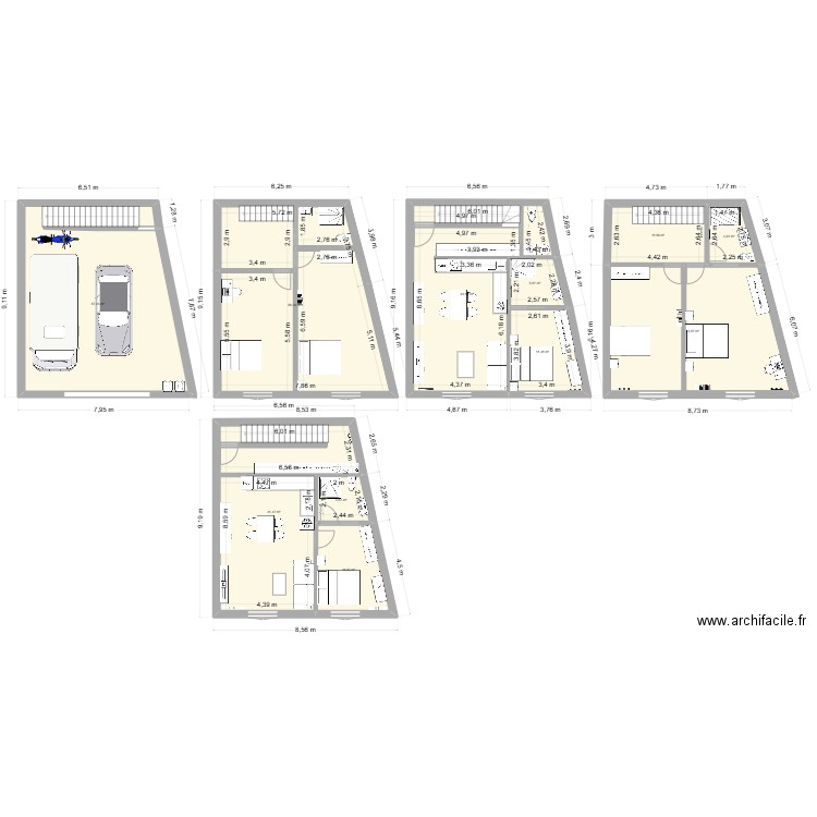 projet 15 bis. Plan de 13 pièces et 279 m2