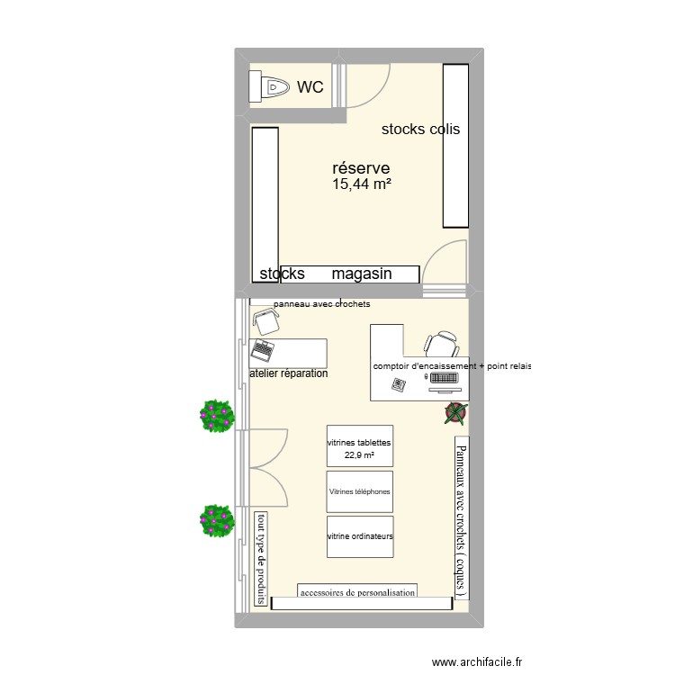 INFOPLUS magasin. Plan de 2 pièces et 38 m2