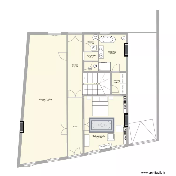 BERSSAC RdC projet 1. Plan de 10  et 115 m²