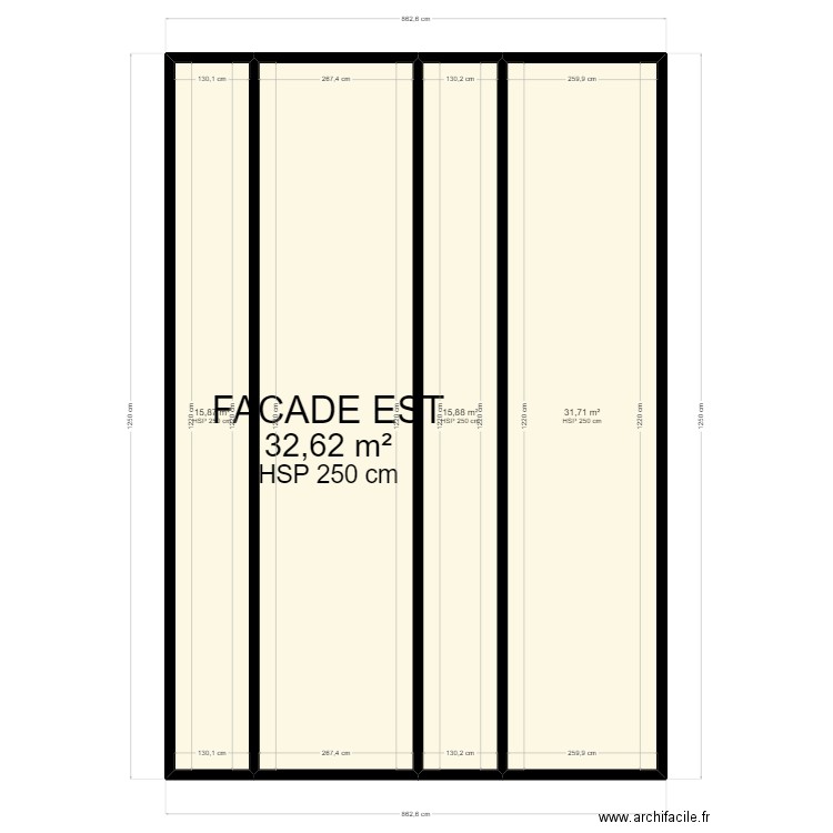 Façade Est. Plan de 4 pièces et 96 m2