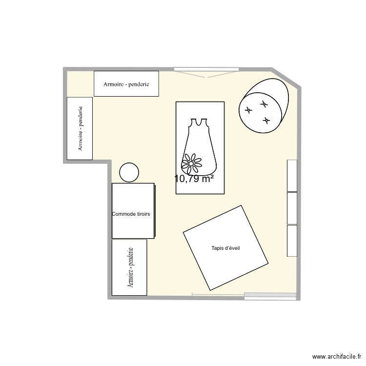 Chambre bébé. Plan de 1 pièce et 11 m2