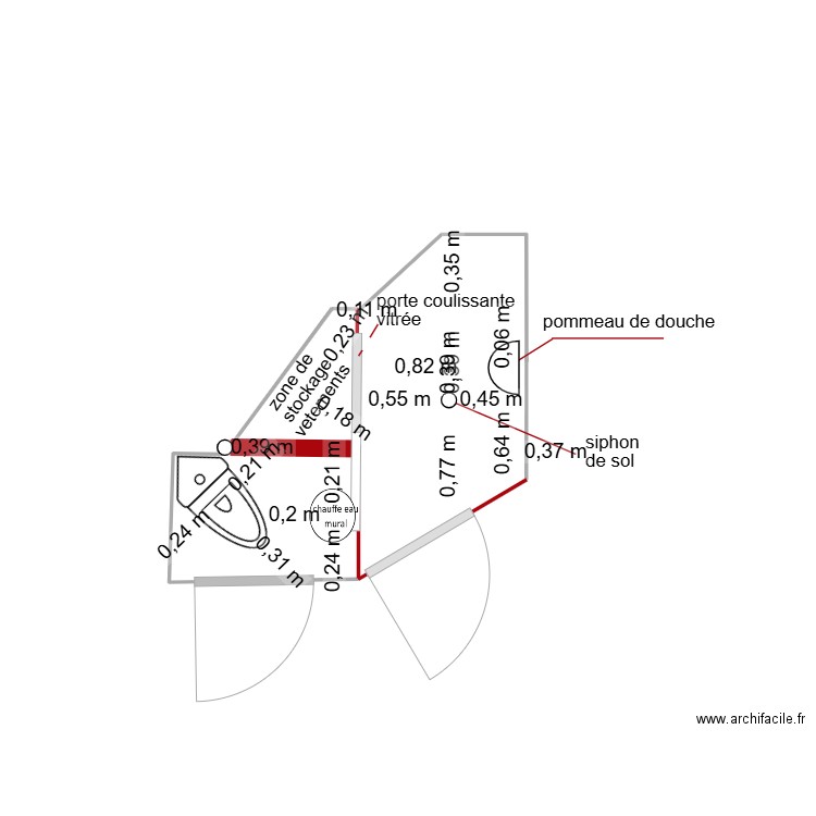 projet 1 douche. Plan de 0 pièce et 0 m2