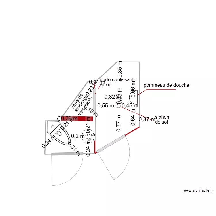 projet 1 douche. Plan de 