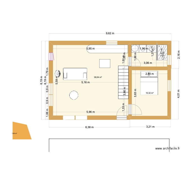 Petite Maison D'Amour 2. Plan de 2 pièces et 48 m2