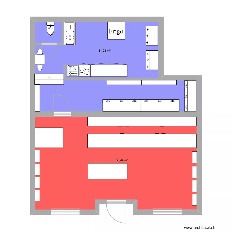 plan 2 boutique. Plan de 2  et 70 m²