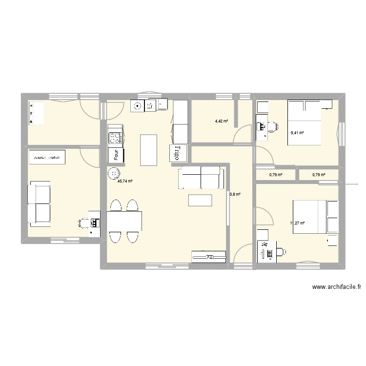 Lannion. Plan de 7 pièces et 78 m2