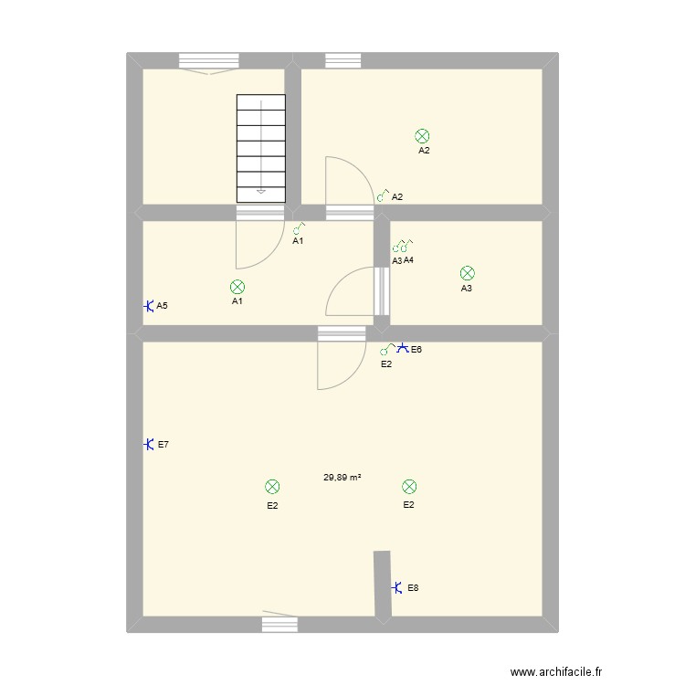 étage 2. Plan de 5 pièces et 55 m2
