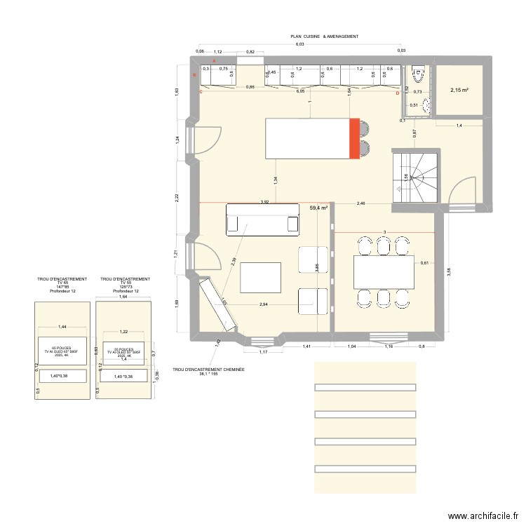 POILUS 6. Plan de 2 pièces et 62 m2