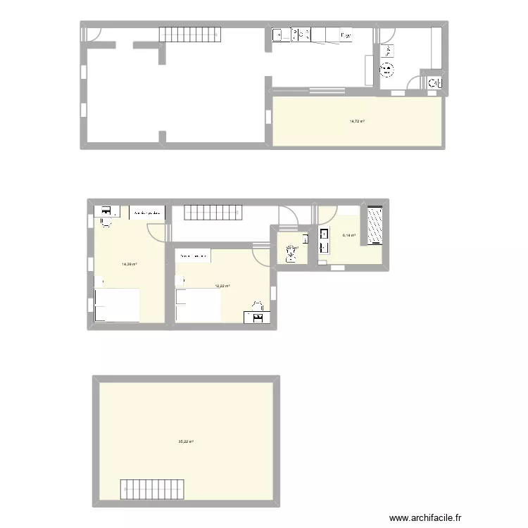 projet maison avec agencement. Plan de 6  et 85 m²