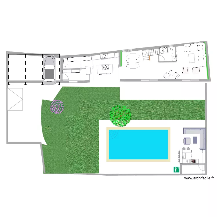 Plan Mas RDC v5 avec Jardin/Piscine vFenetre. Plan de 