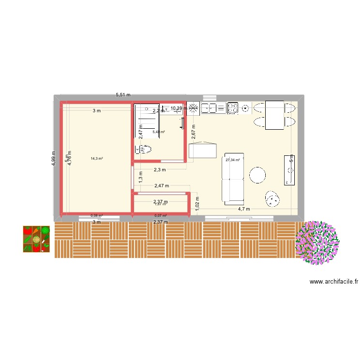 B-Parents. Plan de 6 pièces et 49 m2