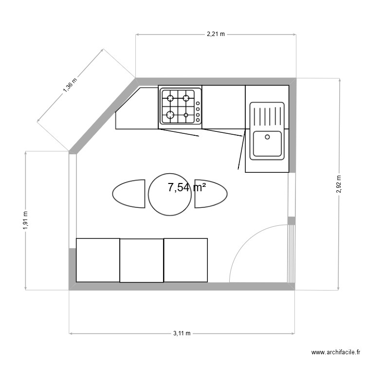 Saint guidon 1er gauche cuisine Version 2. Plan de 1 pièce et 8 m2
