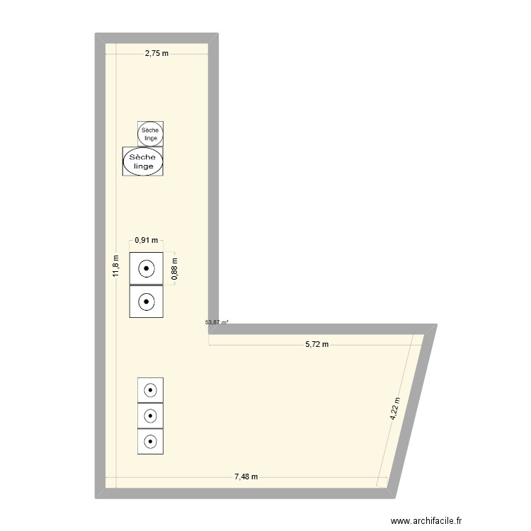 local pro. Plan de 1 pièce et 54 m2