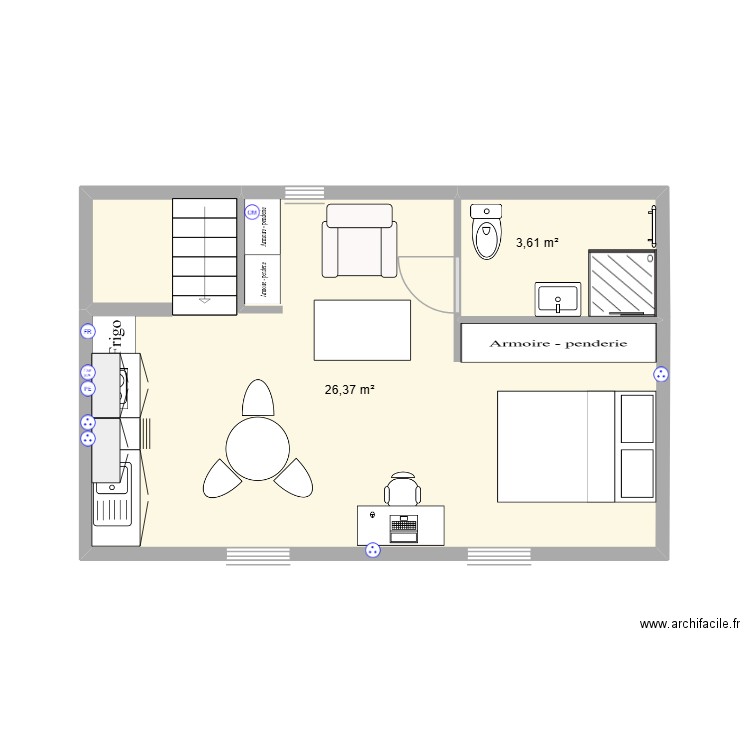 Combles. Plan de 2 pièces et 30 m2
