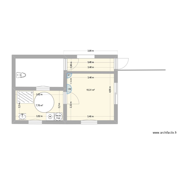 SDB DEGAGEMENT. Plan de 2 pièces et 23 m2