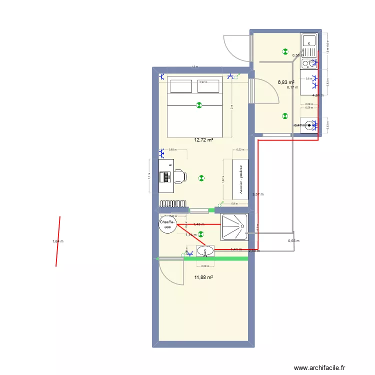 Woluwe - Am&eacute;nagement studio V2.. Plan de 3  et 31 m²