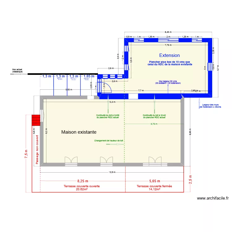 Extension - Sans terrasse + extérieur 4 - sans escalier + Fenètres. Plan de Extension - Sans terrasse + extérieur 4 - sans escalier + Fenètres. Plan de
