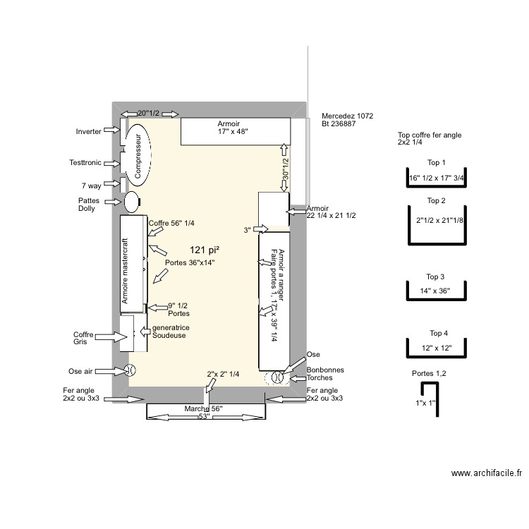 Mercedez 1072. Plan de 1 pièce et 11 m2
