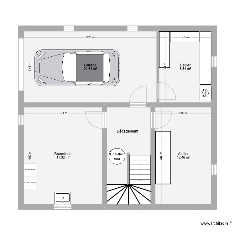 Sous-sol. Plan de 13 pièces et 70 m2