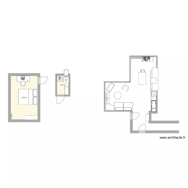 chambre BX. Plan de 2  et 16 m²