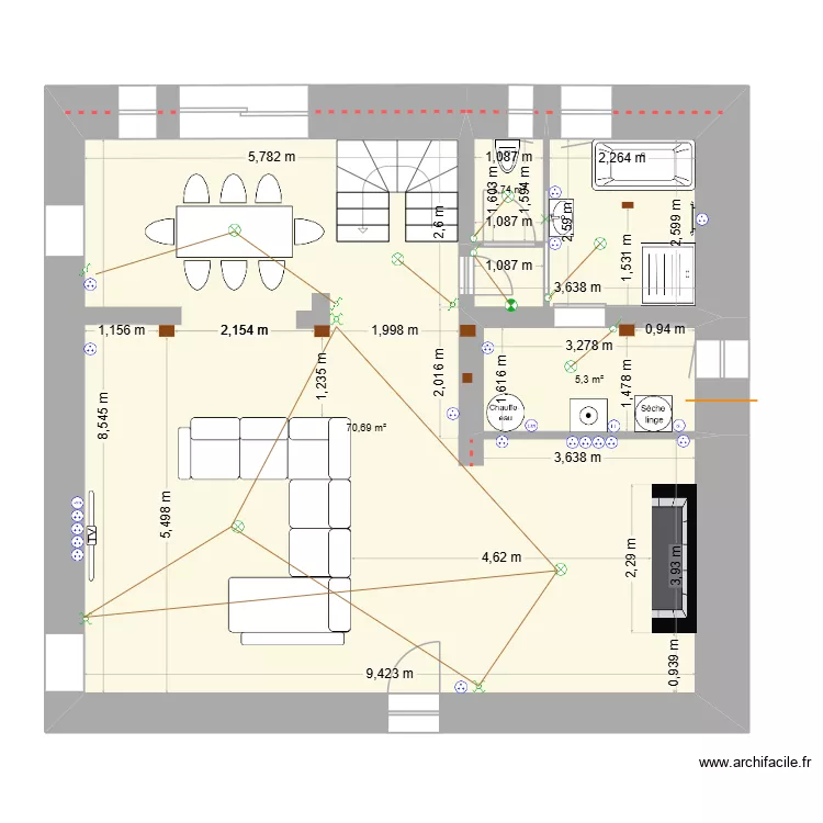 salon salle de bain 8. Plan de 3  et 78 m²