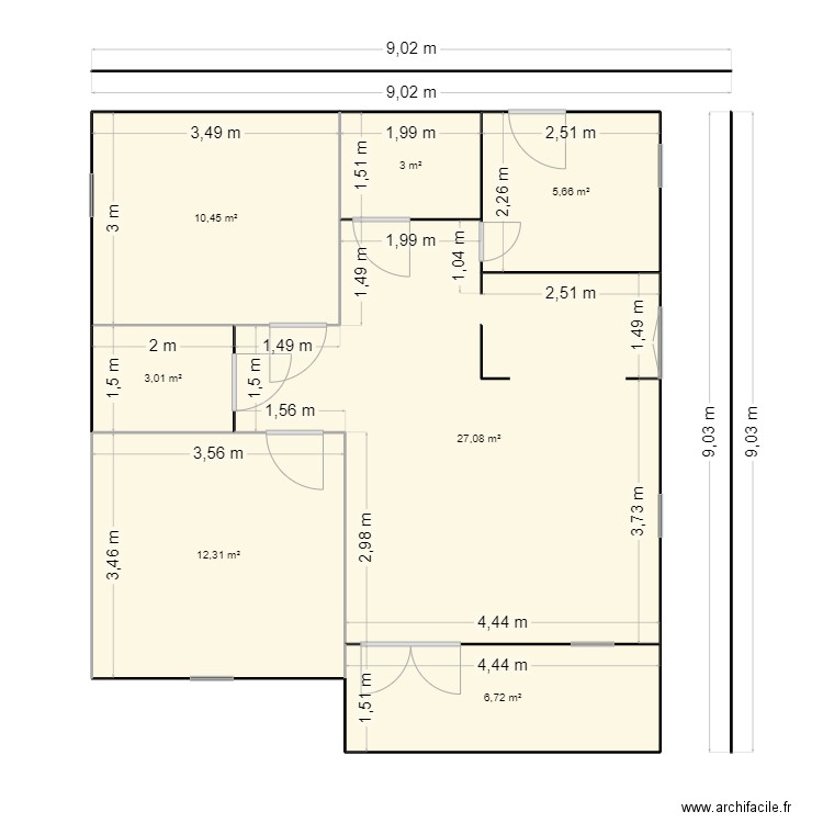wadata. Plan de 7 pièces et 68 m2