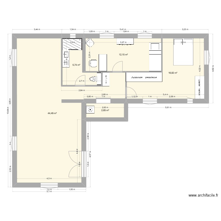 Maison Velleron - travaux chambres. Plan de 5 pièces et 82 m2