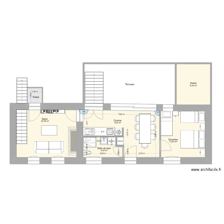 Extension 3. Plan de 7 pièces et 81 m2