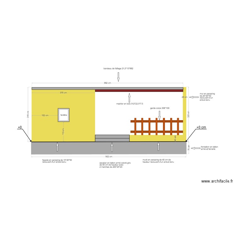 plan de coupe du terrain avec le projet d'extension 1. Plan de 0 pièce et 0 m2
