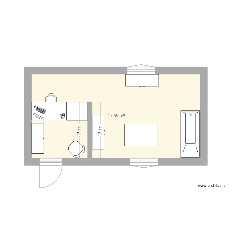 Toil. Plan de 1 pièce et 18 m2