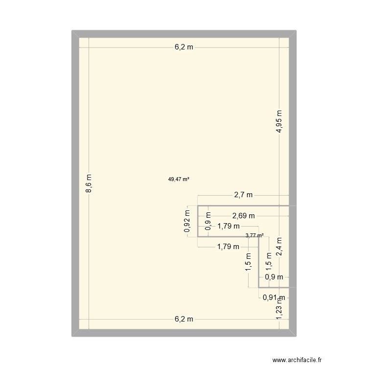 escalier charme. Plan de 2 pièces et 53 m2