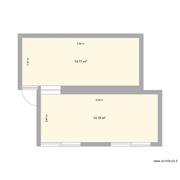 Pizzeria label. Plan de 2 pièces et 28 m2