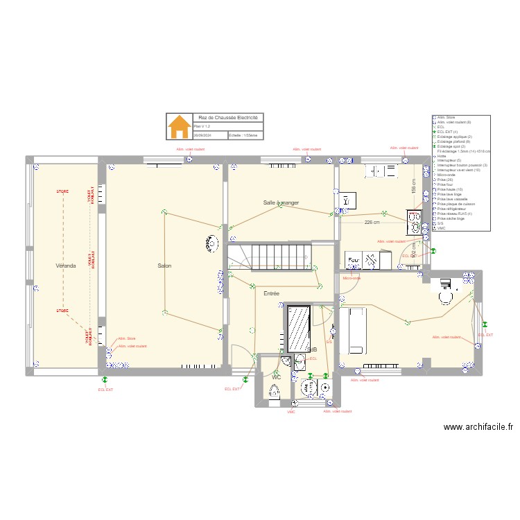 P1-RdC-v1-elctricité. Plan de 8 pièces et 95 m2